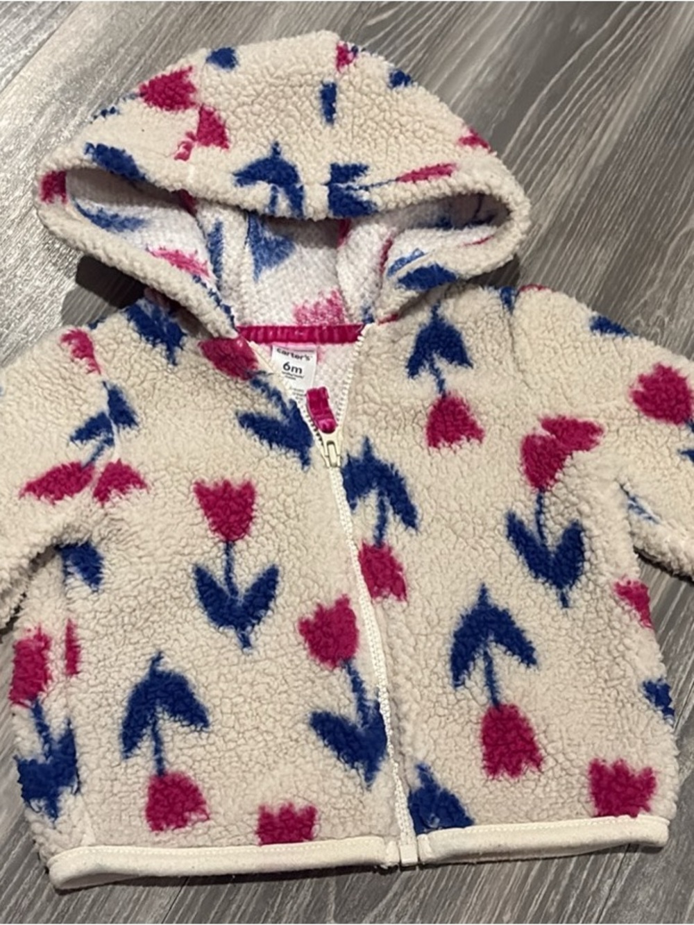 Carter's Cream Sherpa Hoodie with Pink & Blue Floral Print